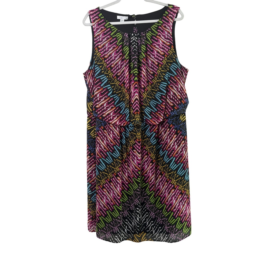 London Times Shift Dress Womens 20W Multicolor Geometric Artsy Chiffon